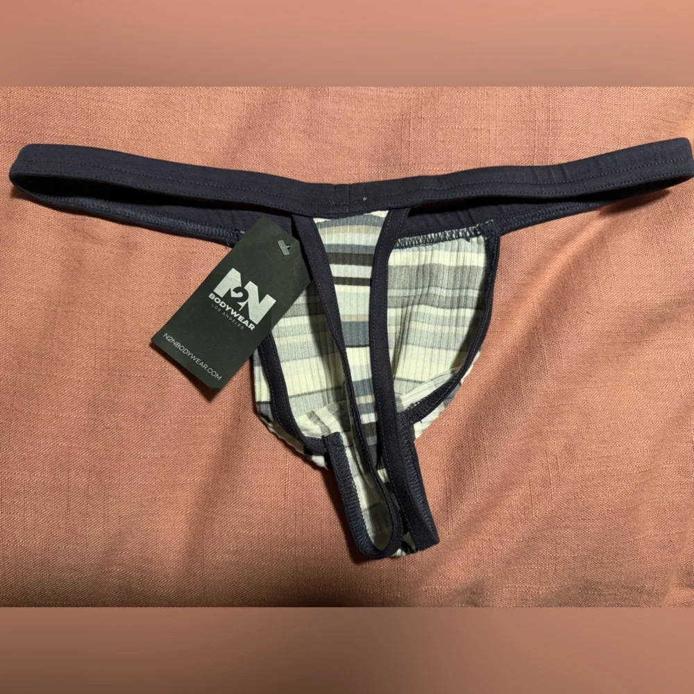 N2N Bodywear Men's Retro Stripe G String Thong Underwear, Size XL Grey NWT - Picture 2 of 2